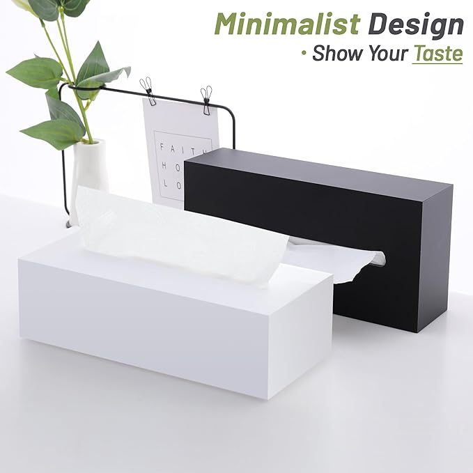 SANRUI Acrylic Facial Tissue Box Cover Holder with Snap Bottom Cover Rectangle Napkin Dispenser Organizer for Bathroom Kitchen and Office Desk (Matt Black)