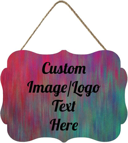 Personalized Wooden Welcome Sign - Front Door Decor, Customized Image/Text Hanging Sign - Farmhouse Decorations for Home Office - 11.2 x 8 Inch