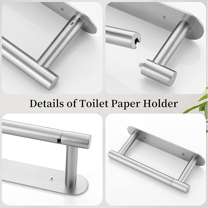 Brushed Nickel Toilet Paper Holder, Upgraded SUS304 Stainless Steel Toilet Roll Holder, Modern Double Base Paper Towel Holder Wall Mount for Bathroom, Kitchen, Washroom