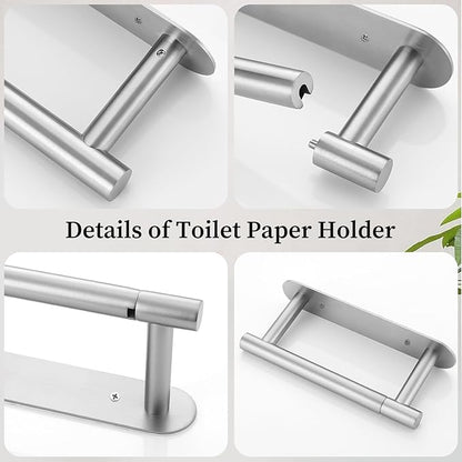 Brushed Nickel Toilet Paper Holder, Upgraded SUS304 Stainless Steel Toilet Roll Holder, Modern Double Base Paper Towel Holder Wall Mount for Bathroom, Kitchen, Washroom