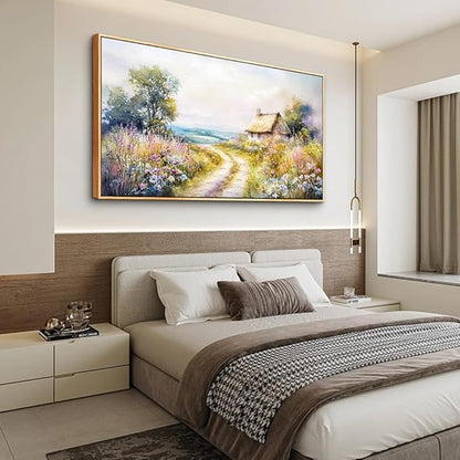 ZUITINGHUA Wood Framed Canvas Wall Art For Living Room Large Wall Decor For Office Bedroom Decoration Country Road Landscape Pictures Farmhouse Paintings Artwork Mural Aesthetic Home Decor 30x60 In