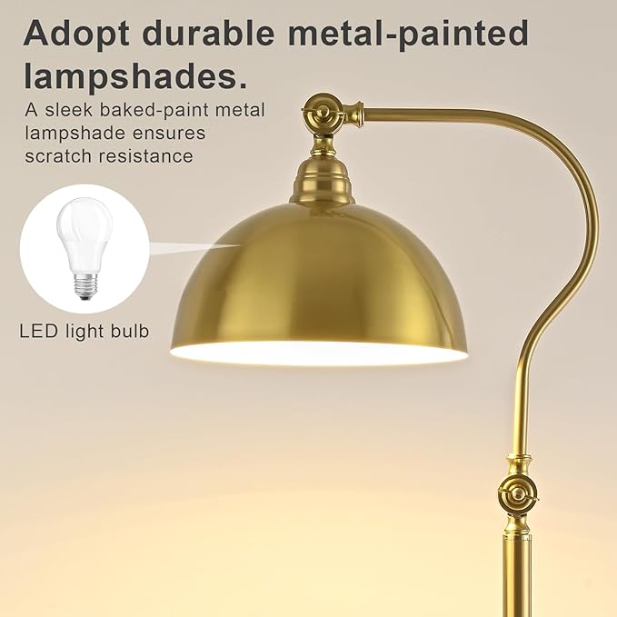 Bright LED Gold Reading Floor Lamp with Remote Control and Bluetooth Dimming,Living Room Bedroom Bedside Office Study Library Adjustable Standing Tall Lights, Unique Modern Brass Home Decor Essentials