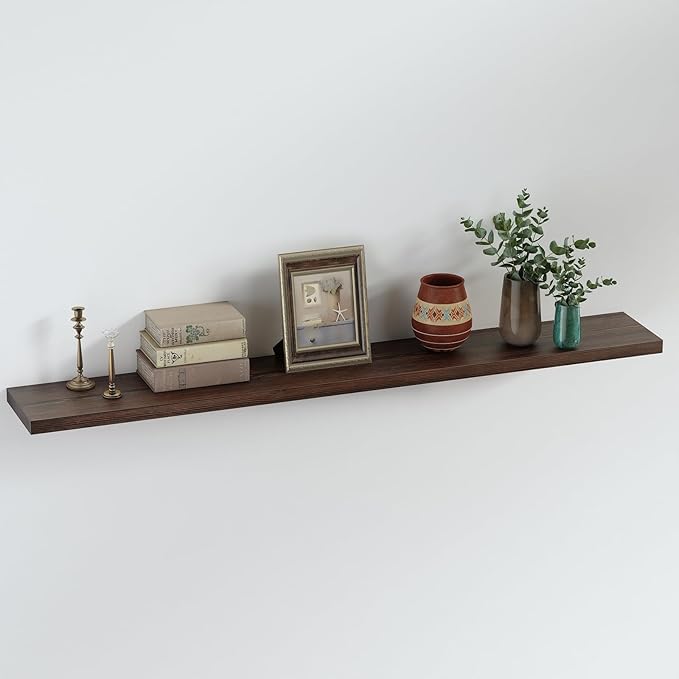 SAUMONIERES Floating Shelves 8 Inch Deep Solid Wood Wide Wall Shelf Set of 1 Wall Mounted for Bedroom Bathroom Living Room Kitchen, 55 Inch Walnut