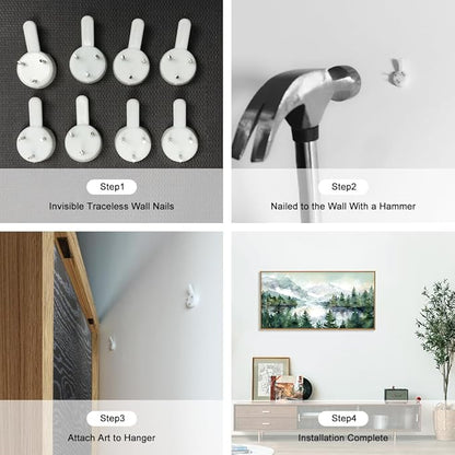 Celestdeco Watercolor Mountain Framed Canvas Wall Art Set, Boho Forest Wall Decor, Nature Green Pines Wall Painting, Forest Wilderness Artwork for Living Room, Bedroom, Dining Room, Office - 20"x40"x1