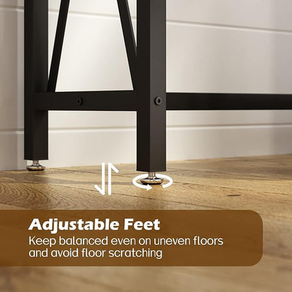 SUPERJARE 70 Inch Console Table with Outlets and USB-C Port, Extra Long Behind Couch Sofa Table with X-Shaped Design, Narrow for Entryway, Living Room, Metal Frame, Wooden Top, Rustic Brown