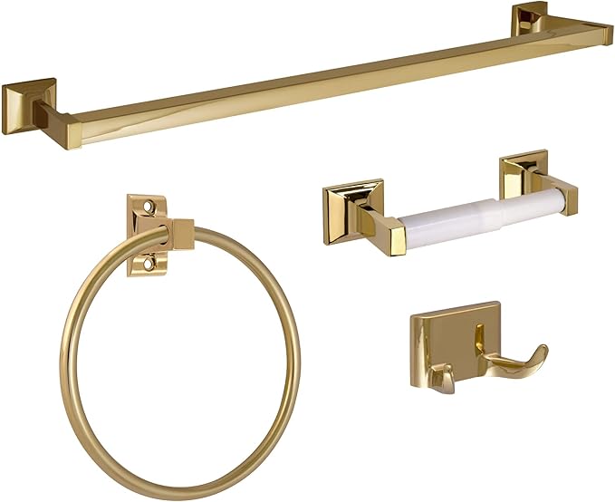 Design House 534636 Millbridge Classic 4-Piece Bathroom Accessory Kit Polished Brass