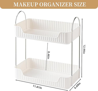 Bathroom Counter Organizer Countertop Storage, Cosmetics Skincare Shelf Organizer, Makeup Organizer Perfume for Dresser Vanity Tray, Spice Rack Organizer for Kitchen(2 Tier-Cream white)