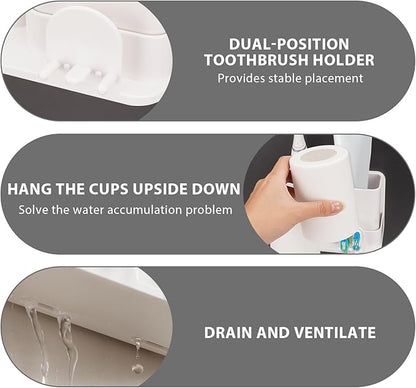 Toothbrush Holders with 2 Mouthwash Cup Wall Mounted for Bathrooms, 2 Slots Bathroom Organizer for Toothpaste, Electric Toothbrush, Razor, Floss, Self Adhesive Toothbrush Hanger Storage for Shower