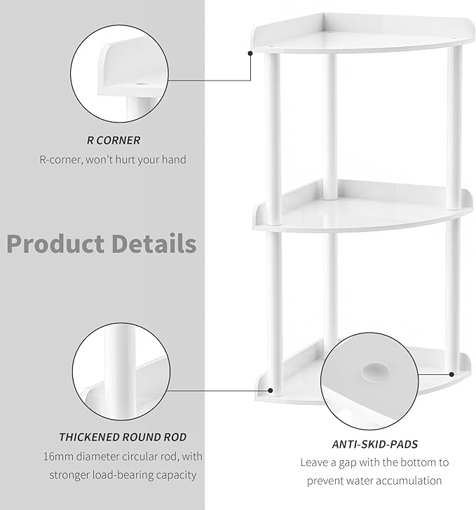 3 Tier Countertop Corner Organizer Shelf 7x7x15.7 Inch, White Countertop Acrylic Bathroom Corner Shelf, Vanity Storage Organizer for Cosmetics, Toiletries