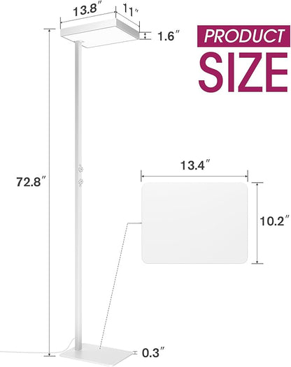 EMITEVER LED Floor Lamp, 60W Full-Spectrum Eye-Care Standing Light, 72.8” Dimmable Reading Lamp for Study Rooms, Living Rooms, Dental Offices and Conference Lighting, 4000K Natural Daylight, White