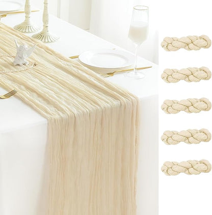 Sioloc 5 Pack Beige Cheesecloth Table Runner Fall Autumn Decor for Home 10ft Table Cloth for Tea Wedding Birthday Party Baby Bridal Shower Halloween Thanksgiving