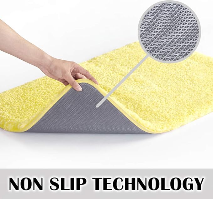 Suchtale Non Slip Bath Mat (20 x 32, Yellow) Water Absorbent Soft Microfiber Shaggy Bathroom Rug Machine Washable Thick Plush Shower Mat