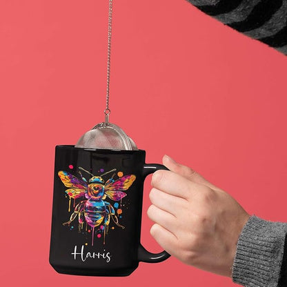 Personalized Black Bee Coffee Cup - Customized Ceramic Mug for Christmas, Gift for Brother Sister - Custom Animal Cup 11oz 15oz, Unique Animal Lover Gift