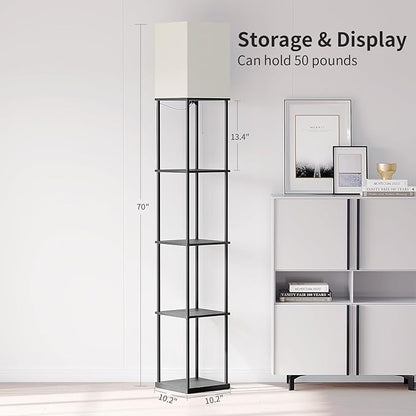 SUNMORY 5 Tier Floor Lamp with Shelves, Modern Square Standing Lamp with 3 Color Temperature Bulb, Corner Display Bookshelf Lamp for Living Room and Bedroom, Tall Shelf Floor Lamp