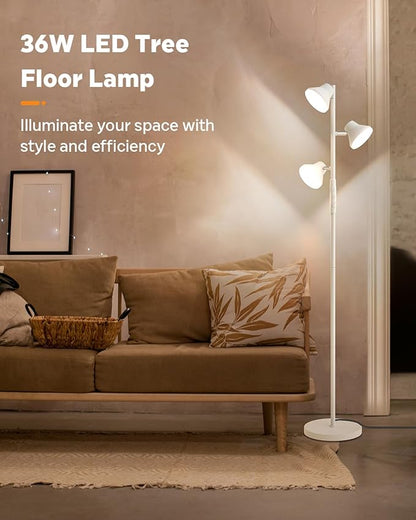 White Floor Lamp, 36W Modern Dimmable Standing Lamp 2700-6500K, 3 Rotatable LED Lights Reading Tall Lamp, Touch & Remote Control Floor Lamps for Living Room Bedroom Office
