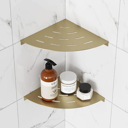 2 Pack Corner Shower Shelves Load Capacity 40 lbs 304 Stainless Steel Shower Corner Shelf Will not Rust 8in Shower Shelf for Inside Shower Brushed Gold Drilling Installation