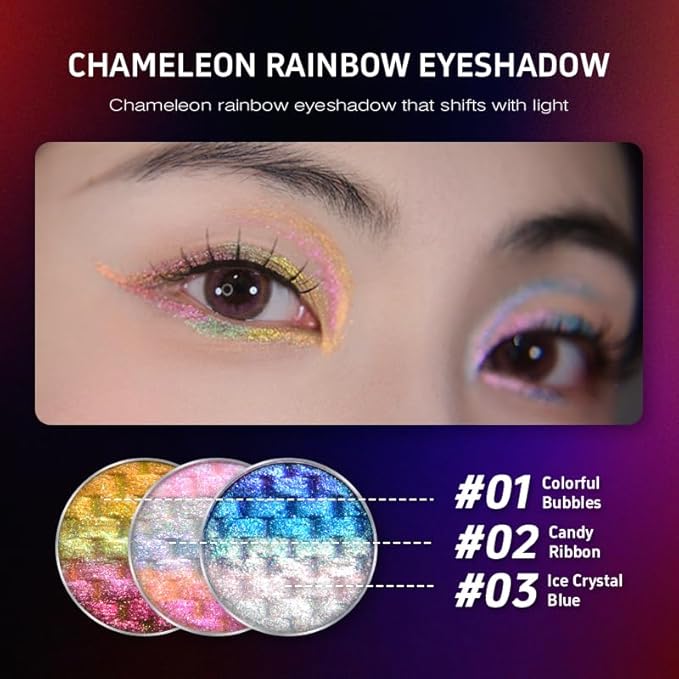 CHARMACY Chameleon Diamond Rainbow Eyeshadow, Multichrome Face Highlighter Palette, Multi-use, Long Lasting, High Pigment, Metallic Glitter Sparkling Eyeshadow Eyes Makeup Highlighter #01