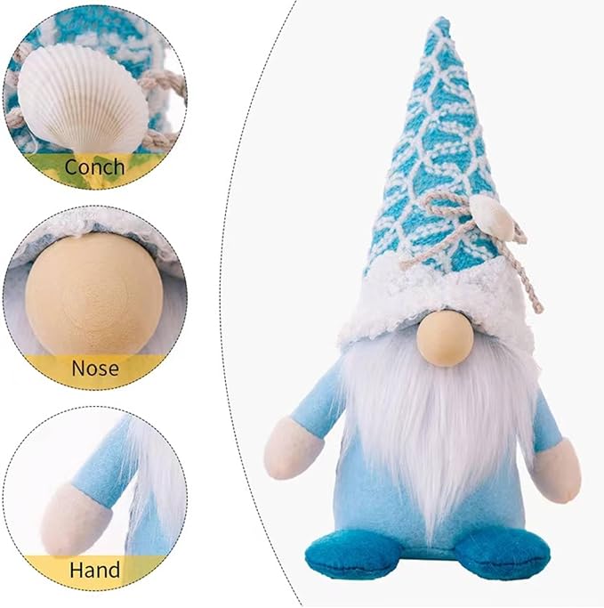 Summer Gnomes Decorations, Beach Gnomes Plush Decor for Home Ocean Day Gnome Tiered Tray Decor Handmade Tomte Swedish Nisse Scandinavian Elf Dwarf,Birthday Gnome Gifts, Blue