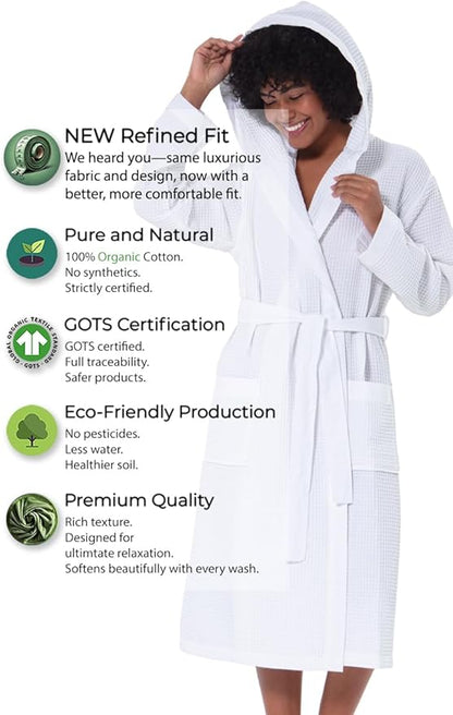 Women’s Luxury Waffle Shawl Collar, Hooded Robe w Piping – Lightweight, Long, Ultra Soft Spa Sleepwear Bathrobe