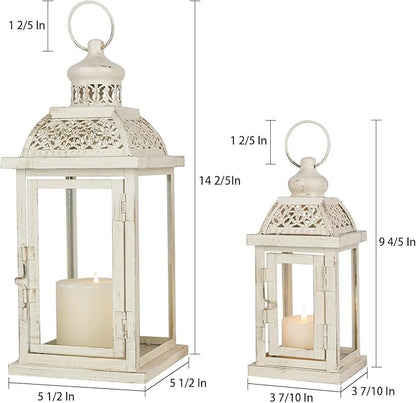 DECORKEY Large Lantern Decorative Outdoor & Indoor, Set of 2 (14’’&10’’) Metal Candle Lanterns Decor, Vintage Hanging Candle Holder for Front Porch Patio Wedding Farmhouse Home, Spring Decoration
