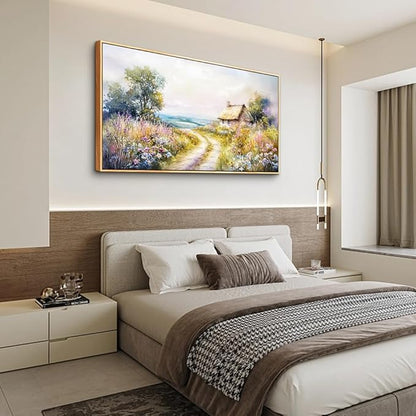 ZUITINGHUA Large Wood Framed Wall Decor For Living Room Canvas Wall Art For Office Modern Wall Decorations For Bedroom Country Road Landscape Painting Farmhouse Pictures Artwork Home Decor 24x48 In