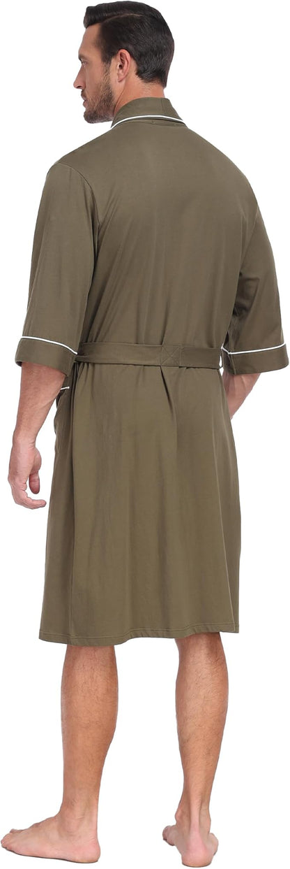 CF Men's Robe Cotton Bathrobe Soft Short Sleeve Bath Robes Shower Robe for Spa Soft Kimono Lightweight Sleepwear with Pockets