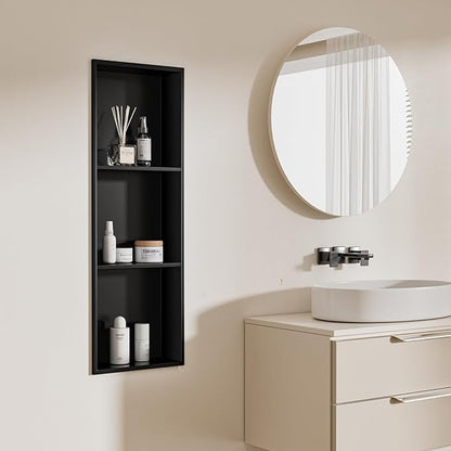 36x12 Inch No Tile Needed Shower Niche - 304 Stainless Steel Niche Shower with 3- Tier Shelves Recessed Wall Niches for Bathroom Storage,Matte Black