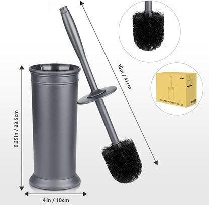 Toilet Brush and Holder 2 Pack, Toilet Bowl Brush with Extra Long Handle, Toilet Scrubber and Covered Holder, Toilet Brushes for Bathroom-Space Saving, Covered Brush, Durable, Deep Cleaning(Grey)