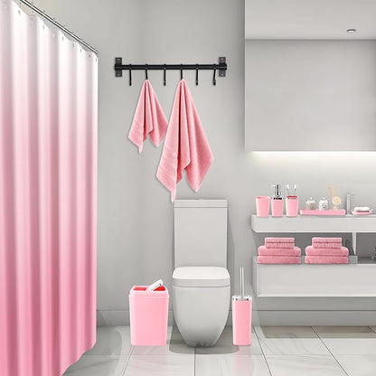 Pink Bathroom Accessories, 24 Pieces Pink Bathroom Accessories Set with Shower Curtain, Bath Towels, Trash Can, Soap Dispenser and Soap Dish for Bathroom/Housewarming