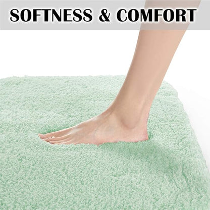 Suchtale Extra Soft and Absorbent Shaggy Bath Mat (24 x 60, Pale Green) Machine Washable Microfiber Non Slip Bath Mat for Bathroom Floor