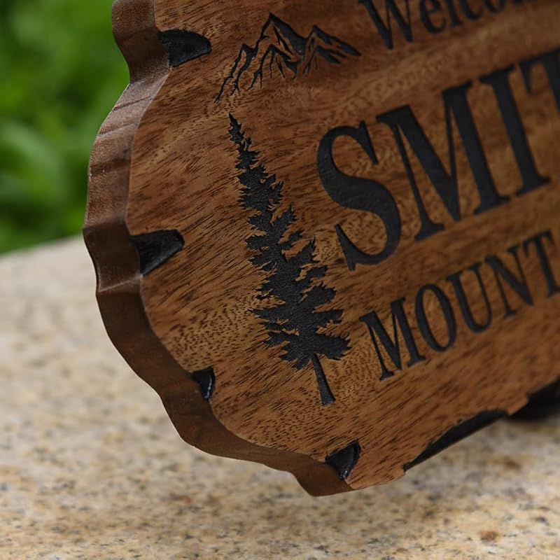 Personalized Cabin Sign - Rustic Wood Welcome Sign for Outdoor & Home Wall Decor - Customizable Farmhouse Decor, Backyard Sign & 3D Carving Wood Sign.3D carved decorative wooden plaques.