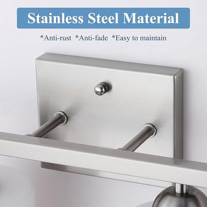 Stainless Steel Milk Glass Vanity Lights for Bathroom, 2 Light Brushed Nickel Bathroom Light Fixtures Over Mirror, Ceramic E26 Sockets Wall Mounted