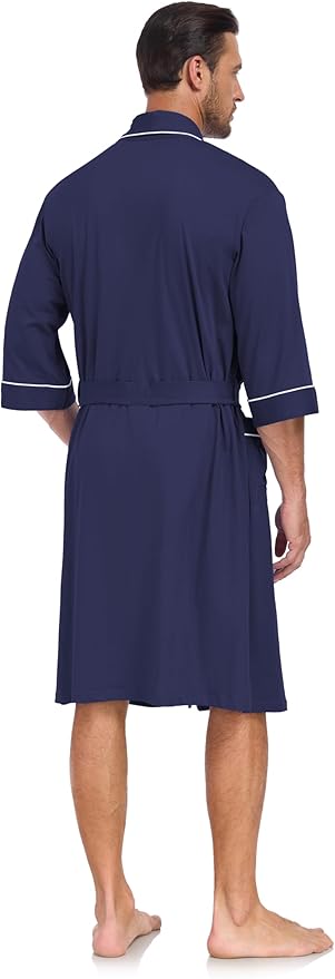 COLORFULLEAF Men's Bathrobes 100% Cotton Soft Comfort Breathable Short Sleeve Summer Kimono Mens Lightweight Robe