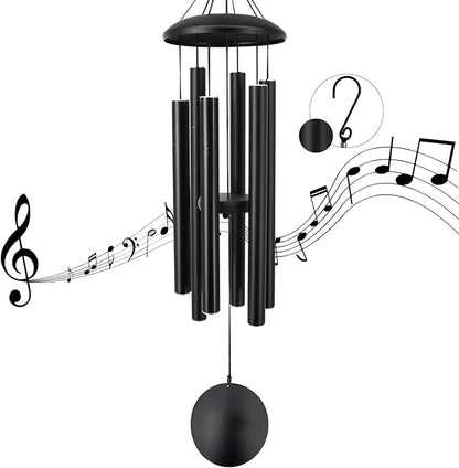ASTARIN Outdoor Memorial Wind Chimes, 36 in with 6 Heavy Tubes, Deep Tone for Garden Hanging Decor, Sympathy Gifts. Black