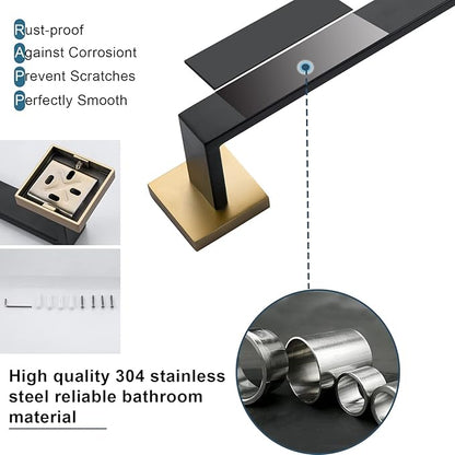 Bathroom Towel Bar Holder Sets Black and Gold 4-Piece Bathroom Hardware Set Stainless Steel Bath Accessories Kit. Wall Mounted,23.6 Inch