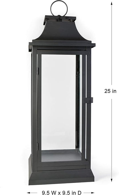Serene Spaces Living Black Hurricane Lanterns with Clear Glass Panels, Perfect for Home Decor, Parties & Events, Table Top Or Hanging Lantern for Indoor & Outdoor, KIT - Small, Medium & Large