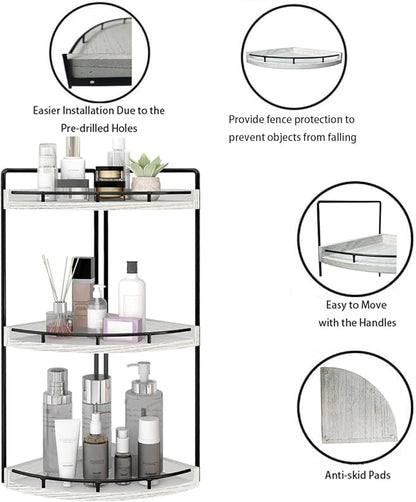 Dorhors 3-Tier Corner Bathroom Organizer Countertop for Storage,Vanity Tray,Wood Counter Organizer for Kitchen,Bathroom,Dresser (Rustic White)