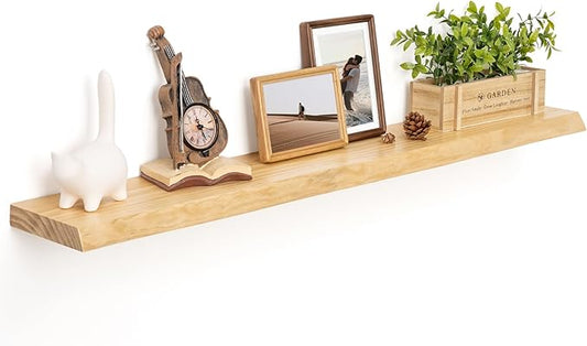 RICHFOCUS Live Edge Wood Floating Shelves for Wall 48" Natural Solid Wood Wall Mounted Shelf|8 Inch Deep Wooden Floating Shelves with Invisible Bracket for Bathroom Kitchen Room|1Pcs, Natural
