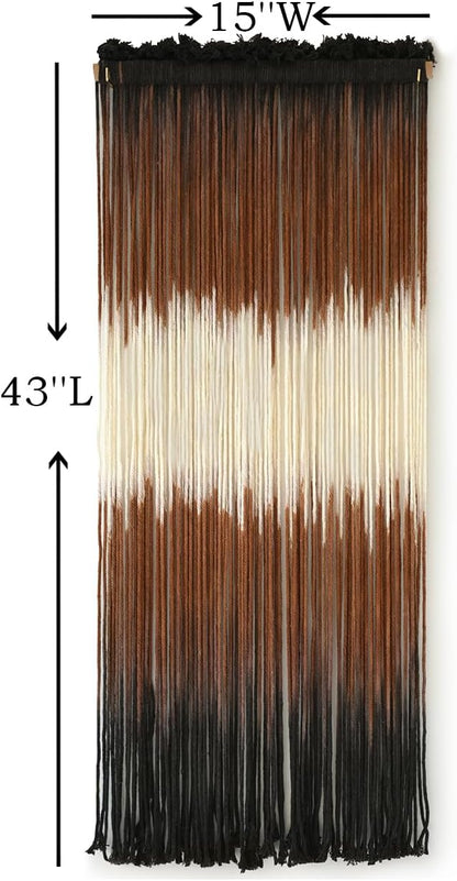 Macrame Wall Hanging Brown Boho Hand Woven Tassel Yarn Tapestry Wall Art for Living Room Bedroom Fiber Art 15''W*43''L