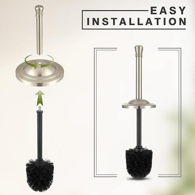 Stainless Steel 304 Toilet Brush and Holder,Toilet Bowl Brush with Long Handle for Bathroom,Toilet Cleaner Brush-Space,Saving,Covered Brush,Durable, Deep,Cleaning,Splash Resistant (Stain Nickel)