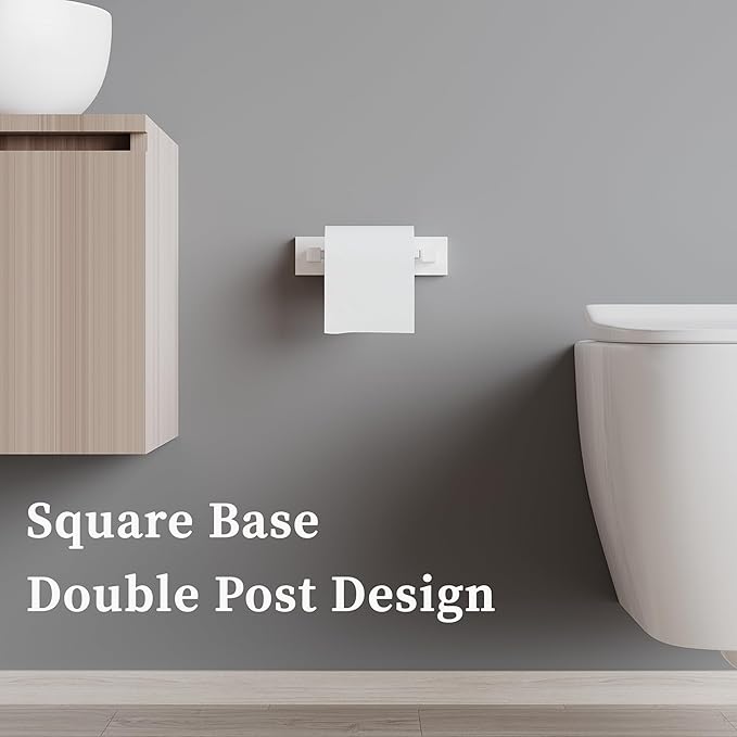 Ruacq Toilet Paper Holder-White Tissue Roll Holder Double Post Pivoting Square Base Wall Mounted for Bathroom