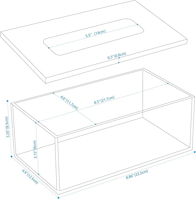 SANRUI Clear Acrylic Facial Tissue Box Cover Holder with 8mm Top Lid Rectangle Napkin Dispenser Organizer for Bathroom, Kitchen and Office Desk