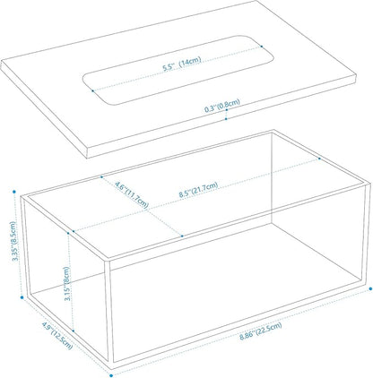SANRUI Clear Acrylic Facial Tissue Box Cover Holder with 8mm Top Lid Rectangle Napkin Dispenser Organizer for Bathroom, Kitchen and Office Desk