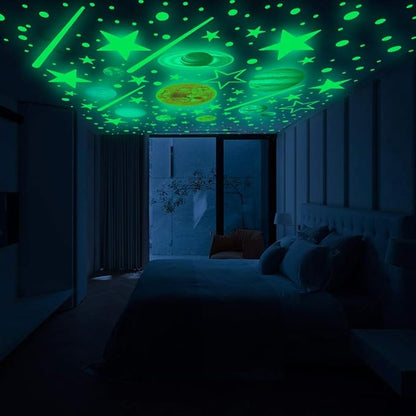 Quanhaigou Glow in The Dark Stars and Planets, Bright Solar System Wall Stickers -Glowing Ceiling Decals for Kids Room,Shining Space Decoration