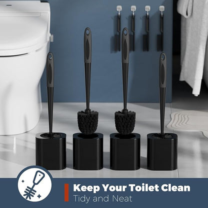 Toilet Brush, 4 Pack Toilet Brush and Holder Set Bathroom Accessories, Toilet Bowl Brush and Holder with 4 Crevice Brush for Bathroom, Toilet Scrubber Brush, Black