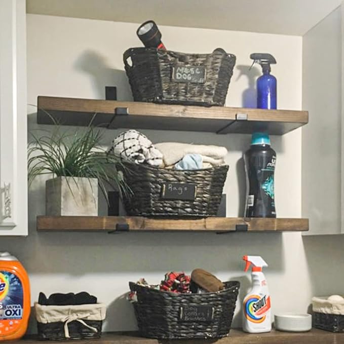 Rustic Shelves with J-Brackets Set of 2, Industrial Shelf, Kitchen Shelves, Solid Wood, Decorative Wall Storage, Heavy Duty, URBANDI (Dark Brown, 36Wx10D)