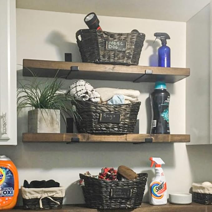 Rustic Shelves with J-Brackets Set of 2, Industrial Shelf, Kitchen Shelves, Solid Wood, Decorative Wall Storage, Heavy Duty, URBANDI (Dark Brown, 36Wx6D)