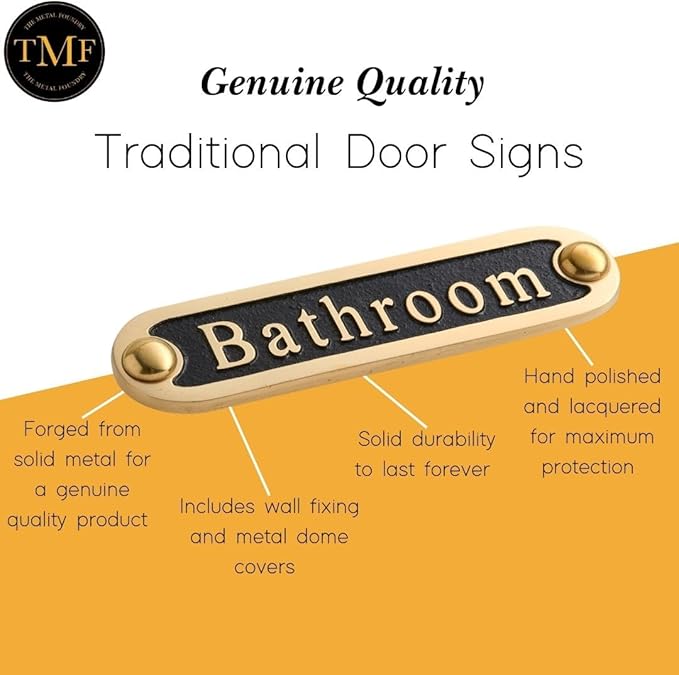 Bathroom Brass Door Sign. Traditional Style Home Décor Wall Plaque Handmade By The Metal Foundry UK.
