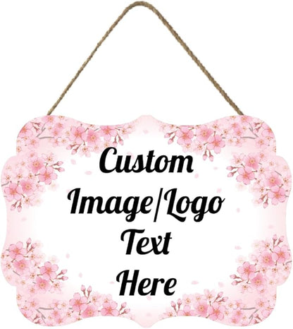 Personalized Wooden Welcome Sign Front Door Decor Home Sign Customized Image/Text Hanging Farmhouse Decorations for Home Office 11.2 * 8 Inch