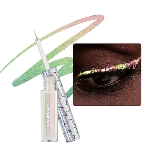 CHARMACY Multichrome Liquid Eyeliner, Glitter Chameleon Liquid Eyeshadow Eyeliner Makeup,High Pigmented with Waterproof &Smudge Proof Formula,Longwearing,Ultra-Fine Tip,PALE PINK YELLOW 908
